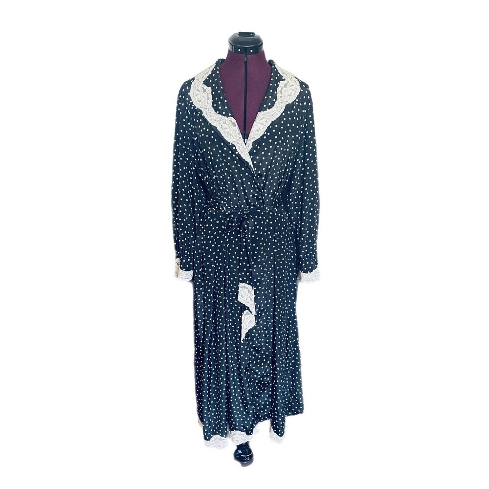 Vintage Victoria’s Secret Petite Small Black Polka Dot Lace Trim Wrap Robe